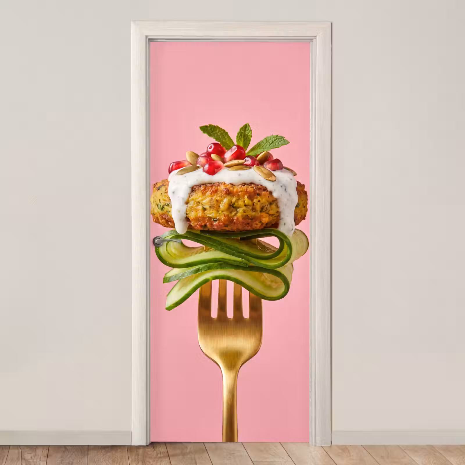 Deursticker - Eten - Vork - Roze — 1