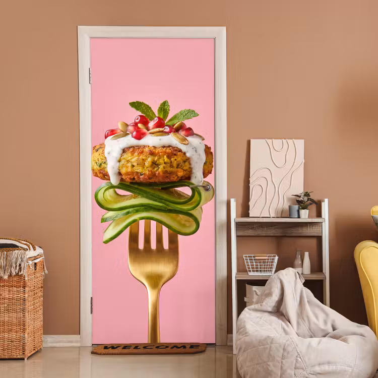 Deursticker - Eten - Vork - Roze — 2