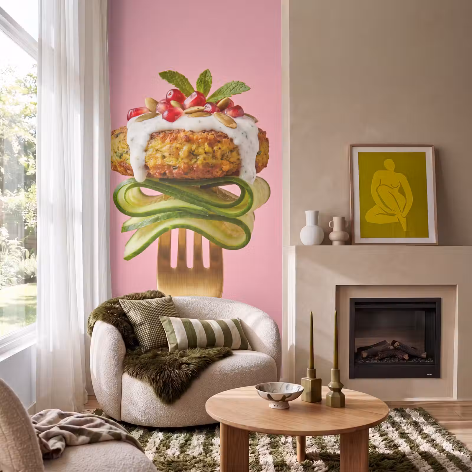 Behang - Eten - Vork - Roze — 1