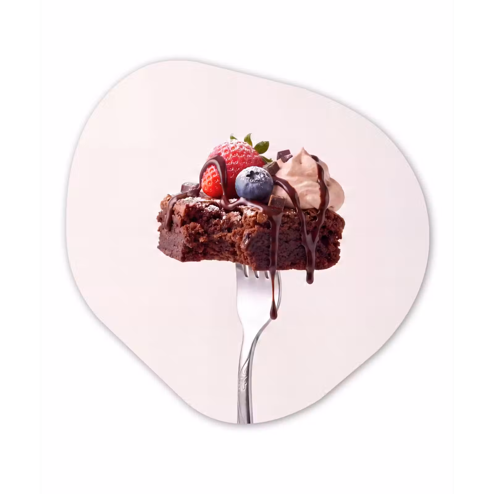 Organisch schilderij - Glas - Vork - brownie - aardbei — 1