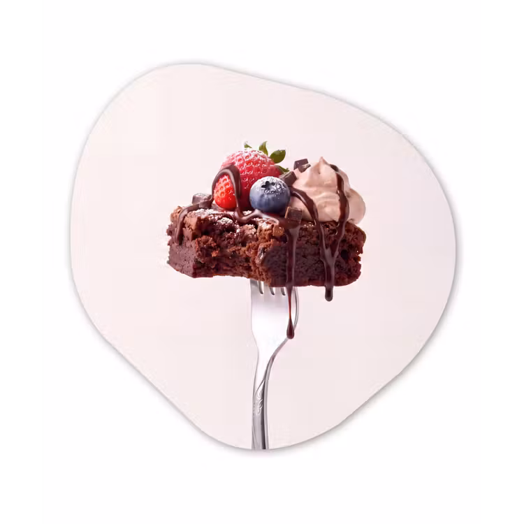 Organisch schilderij - Glas - Vork - brownie - aardbei — 1