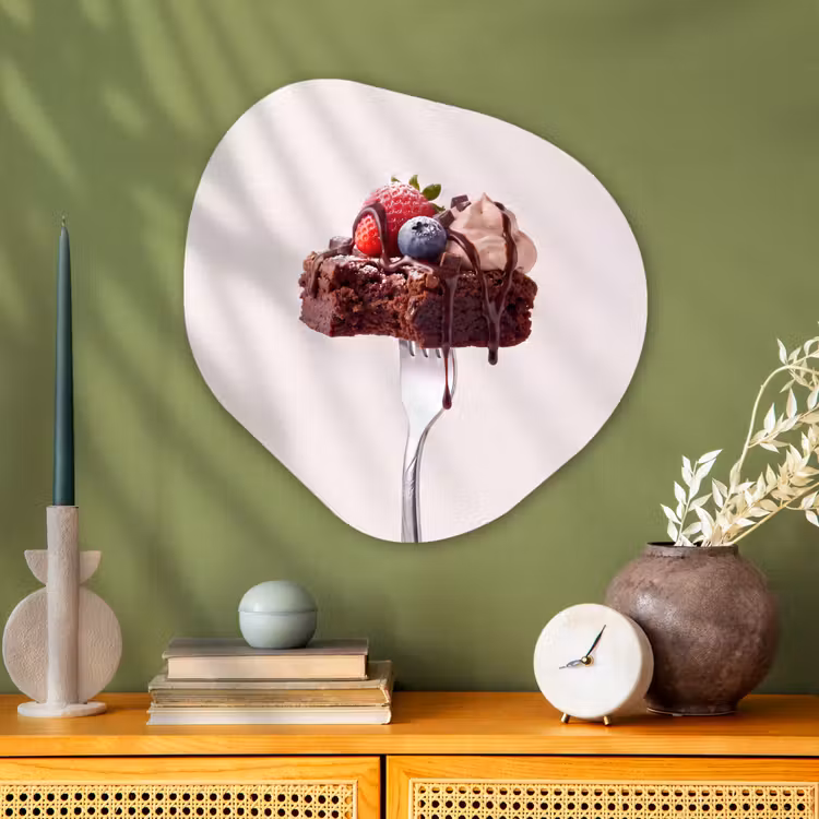 Organisch schilderij - Glas - Vork - brownie - aardbei — 2
