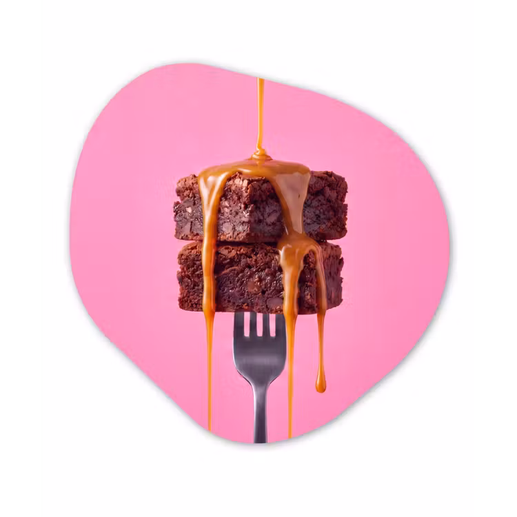 Organisch schilderij - Glas - Brownie - Karamel - Eten — 1