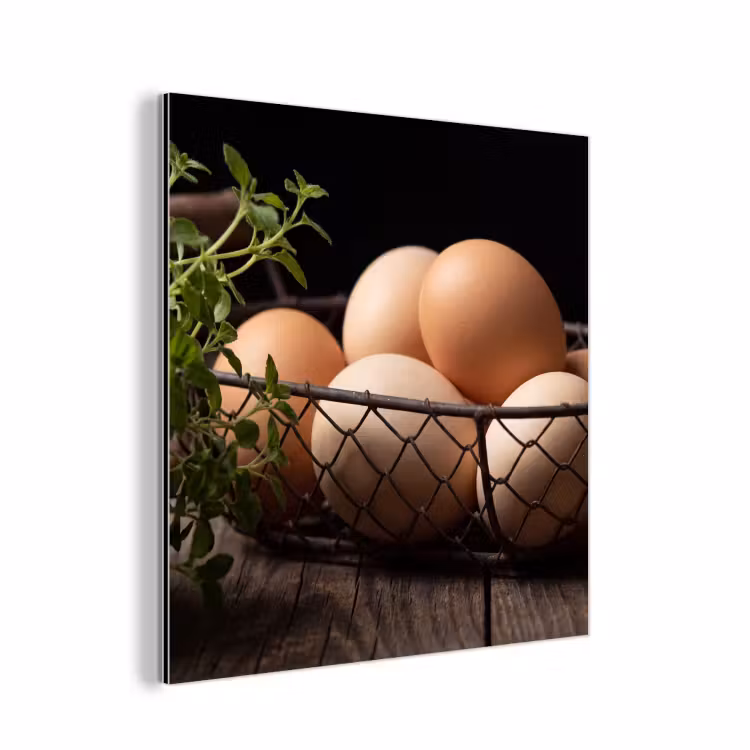 Aluminium schilderij - Eieren - Mand - Eten — 1