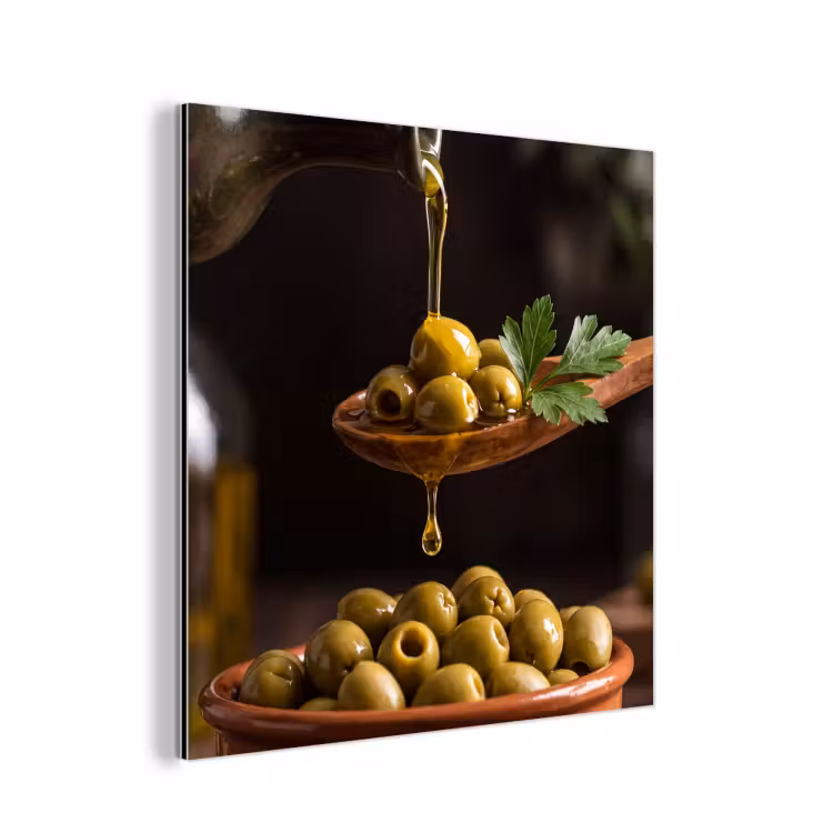 Aluminium schilderij - Olijven - Olijfolie - Eten — 1