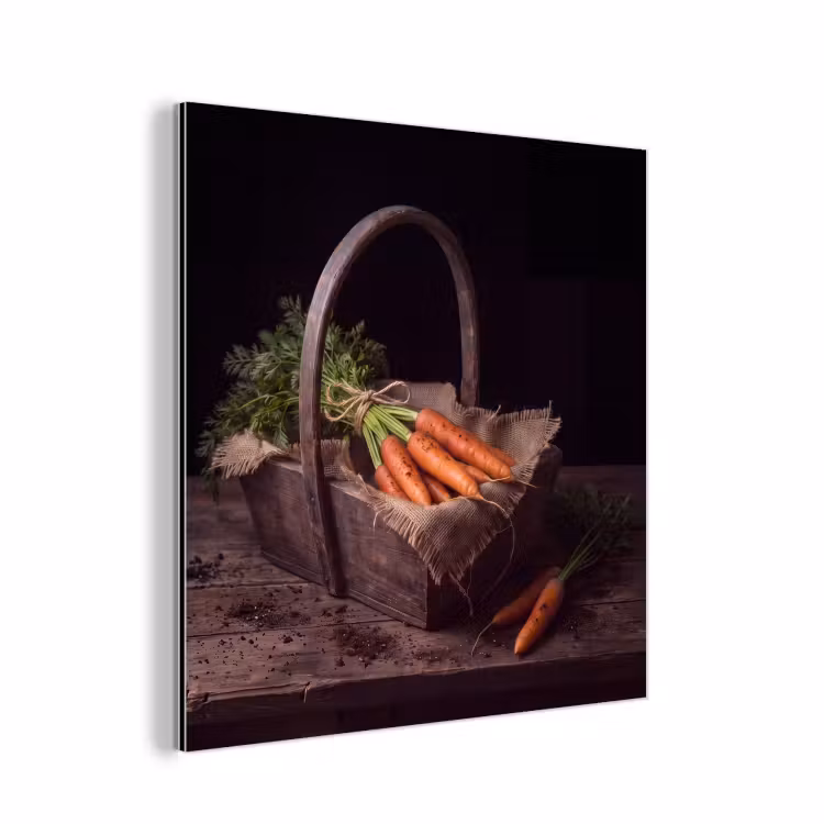 Aluminium schilderij - Wortels - Mand - Eten — 1