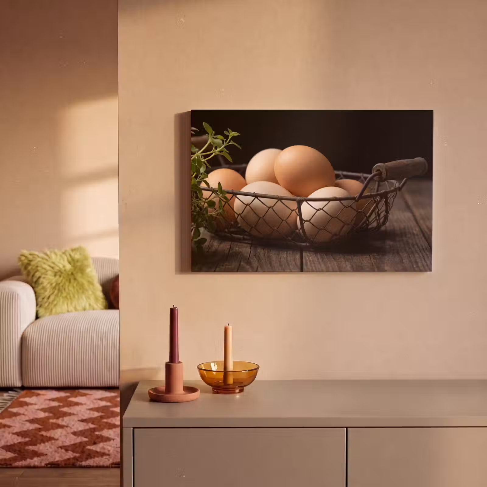 Canvas schilderij - Eieren - Mand - Eten — 1