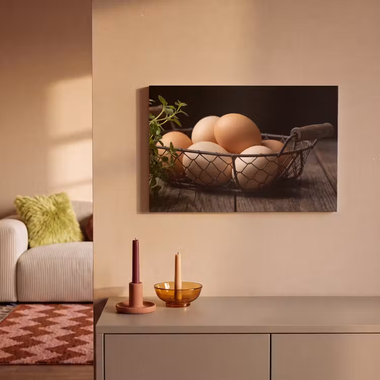 Canvas schilderij - Eieren - Mand - Eten — 1