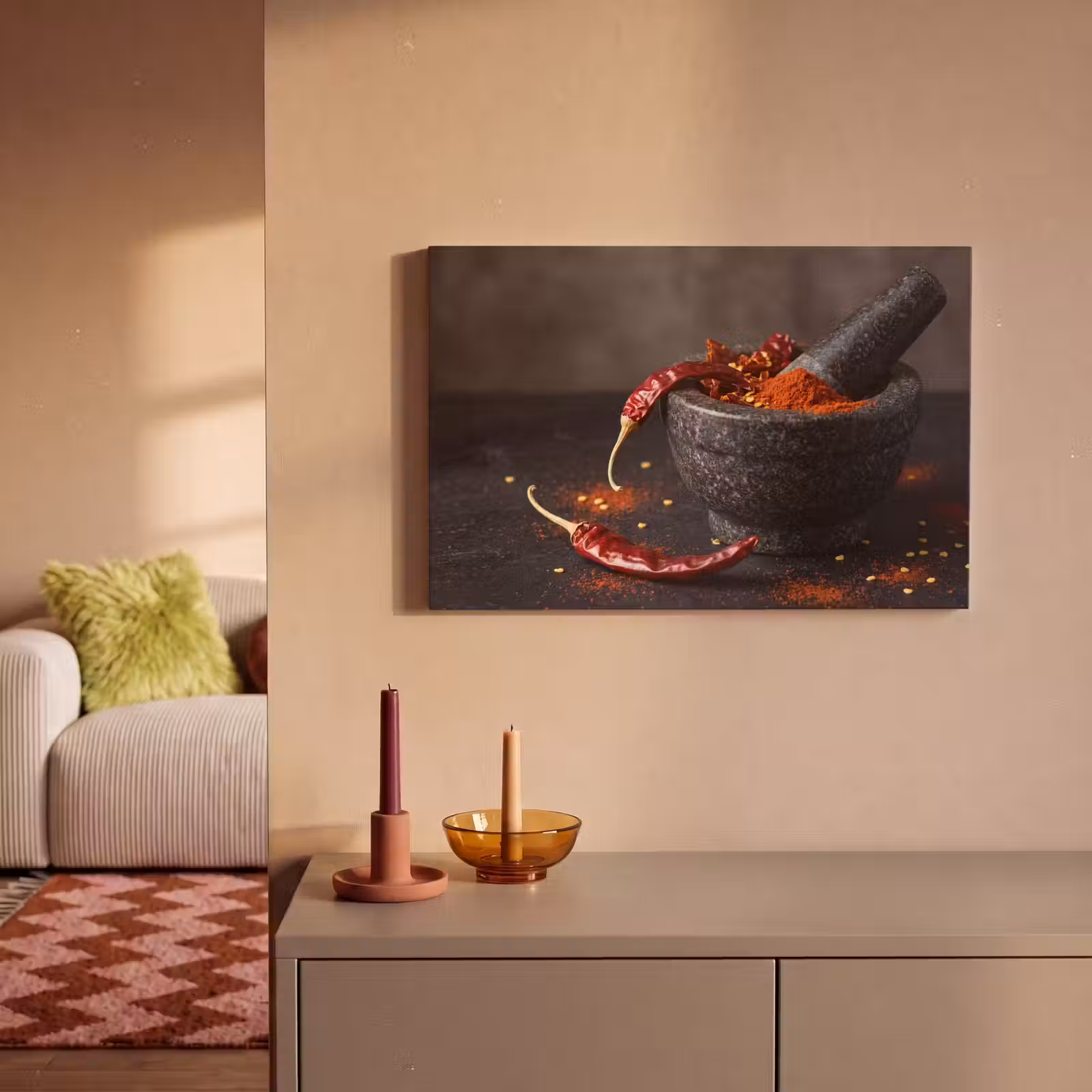 Canvas schilderij - Specerijen - Vijzel - Rood — 1