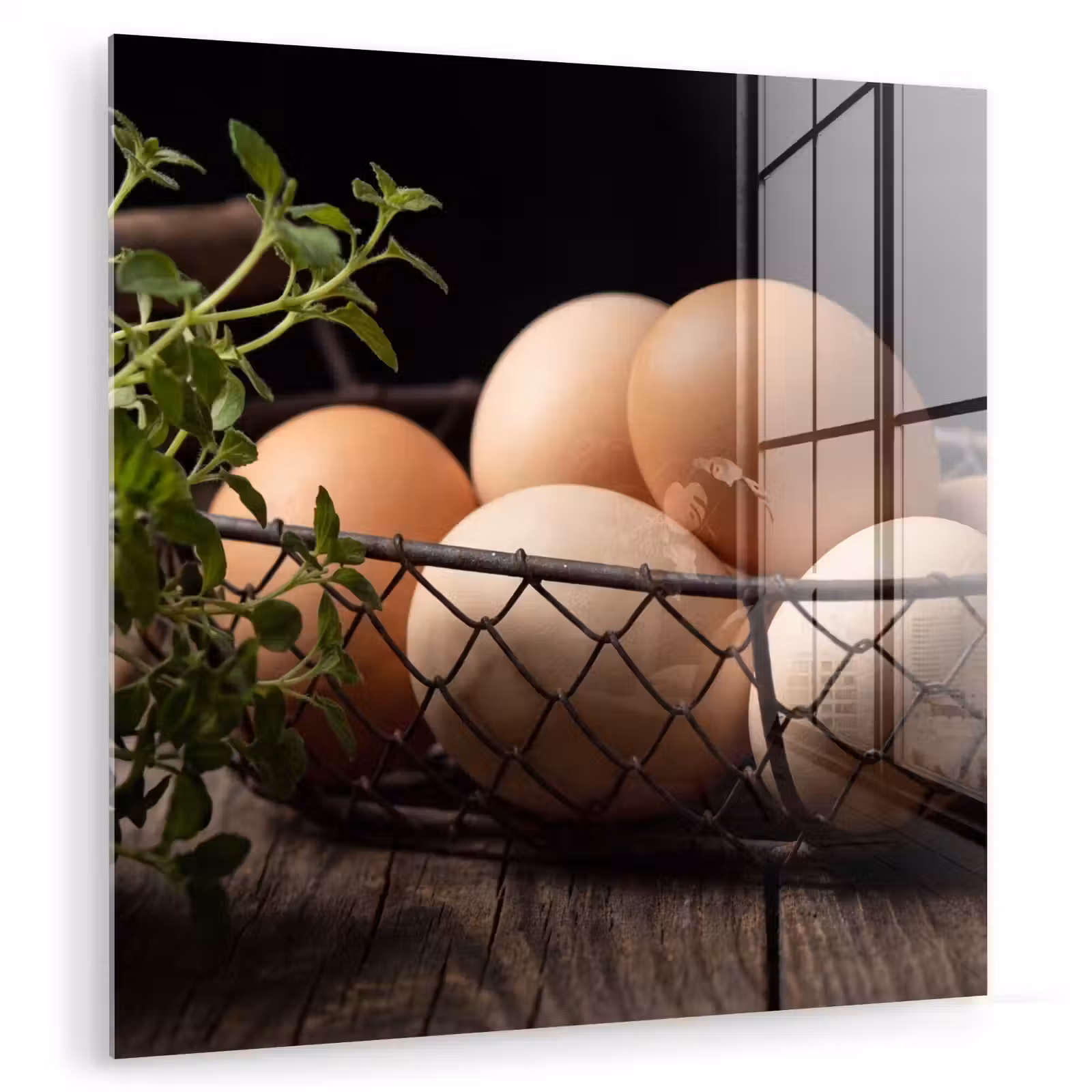 Glas schilderij - Eieren - Mand - Eten — 1