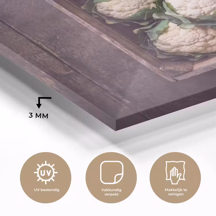 Glas schilderij - Bloemkool - Houten kist — 3