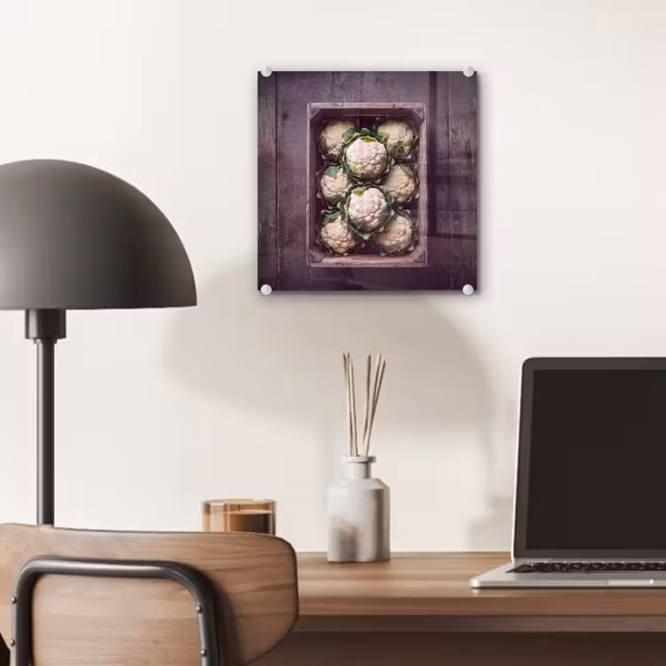 Glas schilderij - Bloemkool - Houten kist — 7