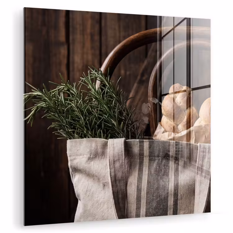 Glas schilderij - Brood - Kruiden - Eten — 1