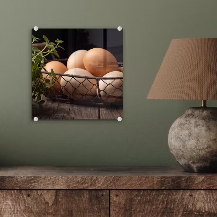 Glas schilderij - Eieren - Mand - Eten — 4