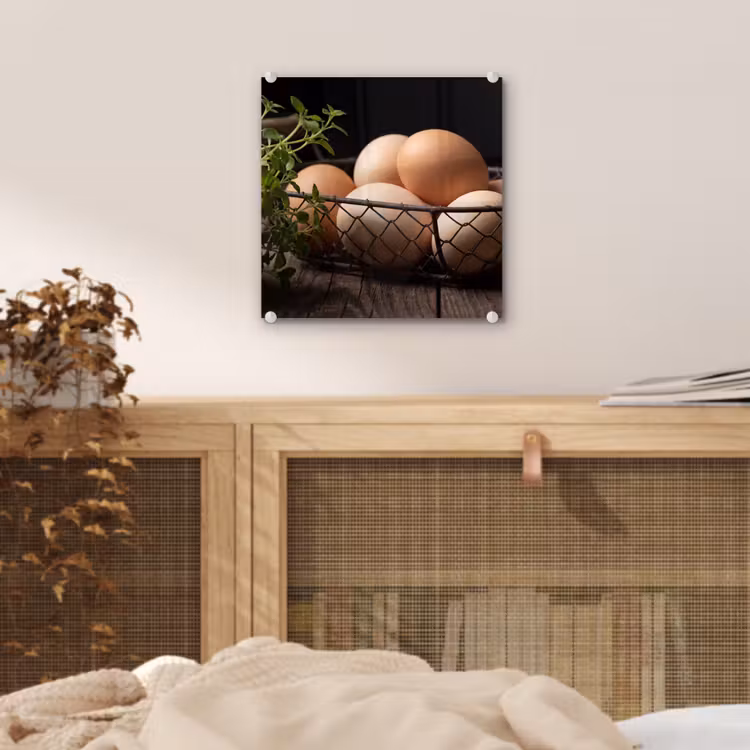 Glas schilderij - Eieren - Mand - Eten — 5