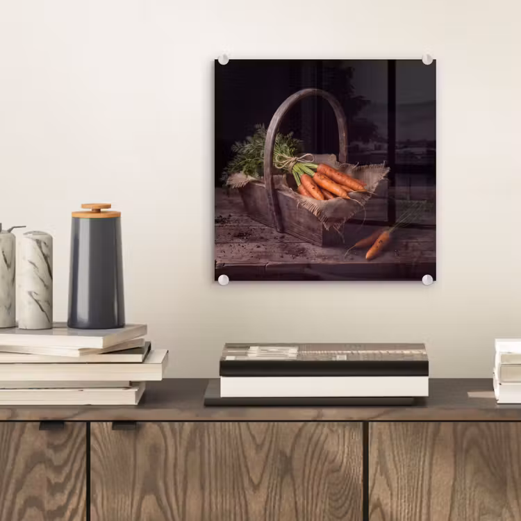 Glas schilderij - Wortels - Mand - Eten — 2