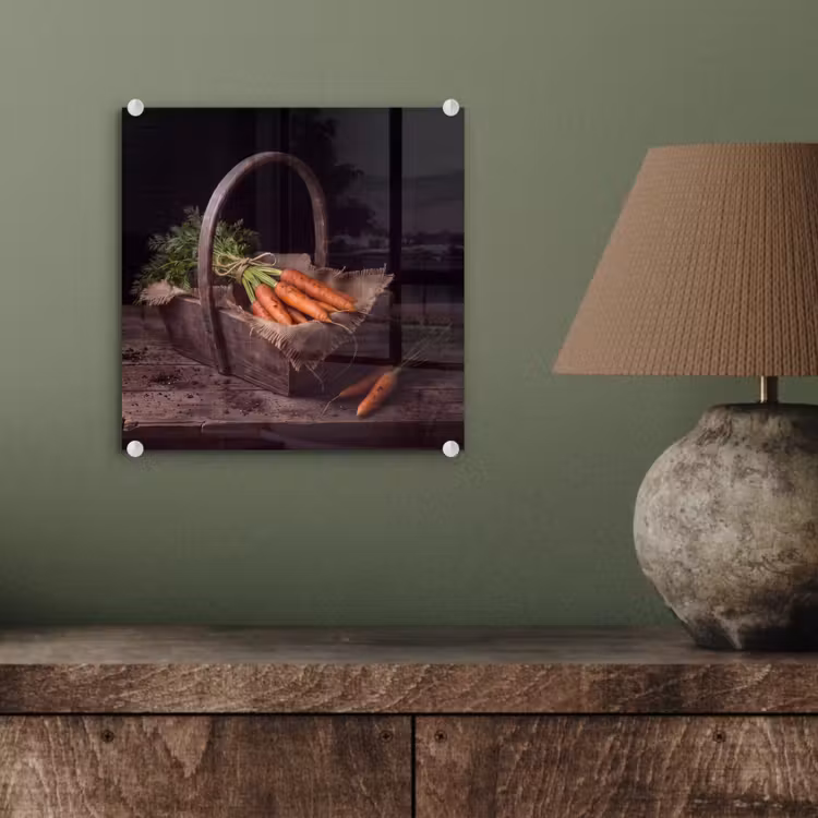 Glas schilderij - Wortels - Mand - Eten — 4
