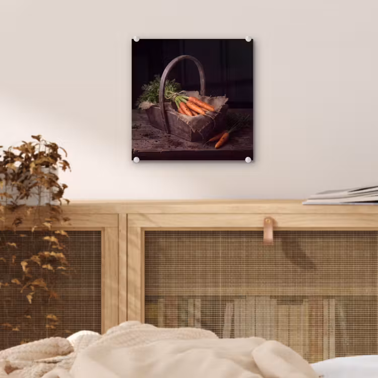 Glas schilderij - Wortels - Mand - Eten — 5