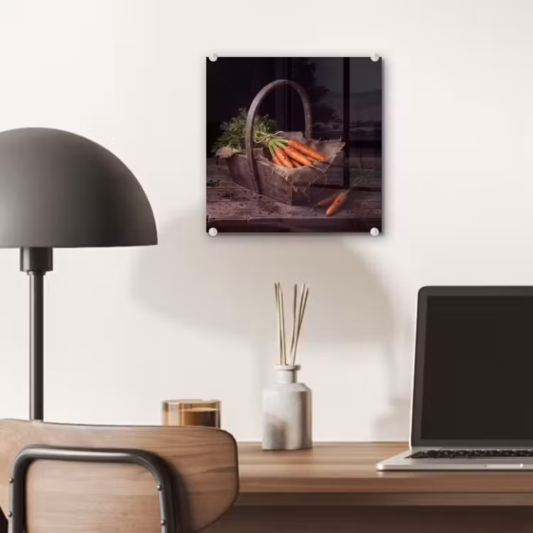 Glas schilderij - Wortels - Mand - Eten — 7