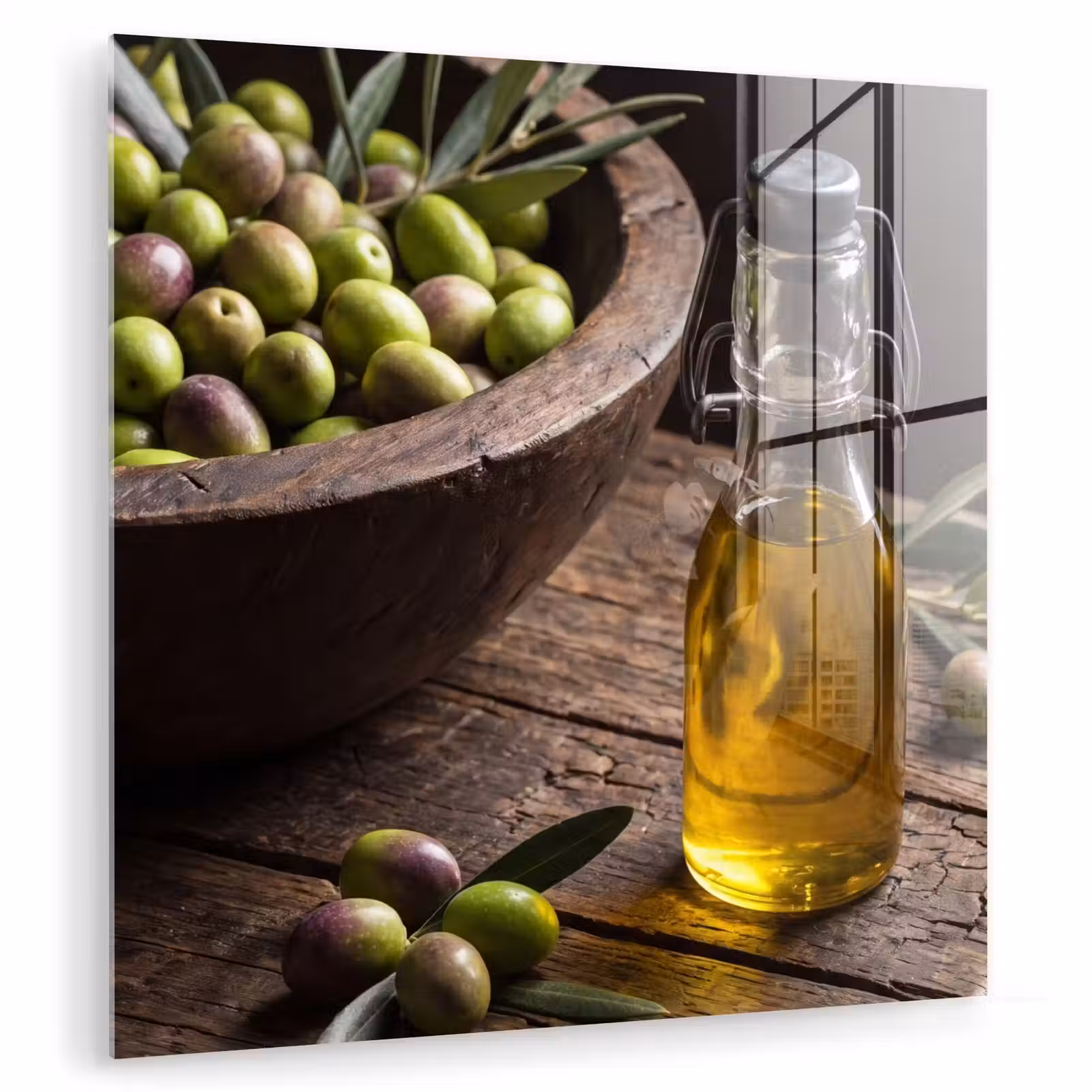 Glas schilderij - Olijven - Eten - Rustiek — 1