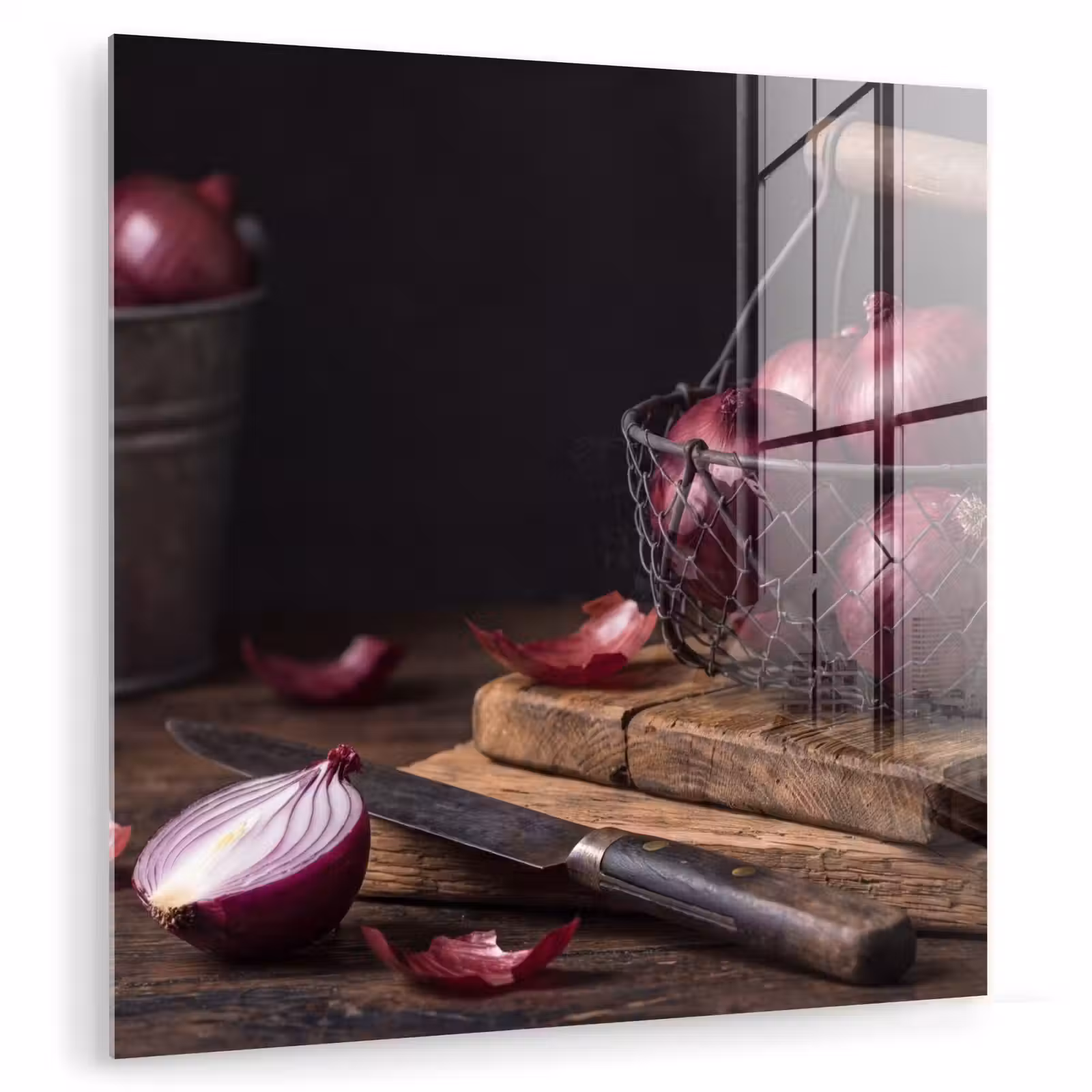 Glas schilderij - Ui - Eten - Rustiek — 1