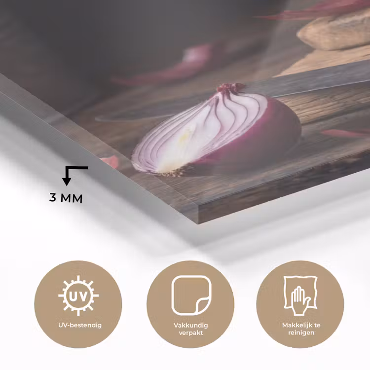 Glas schilderij - Ui - Eten - Rustiek — 3
