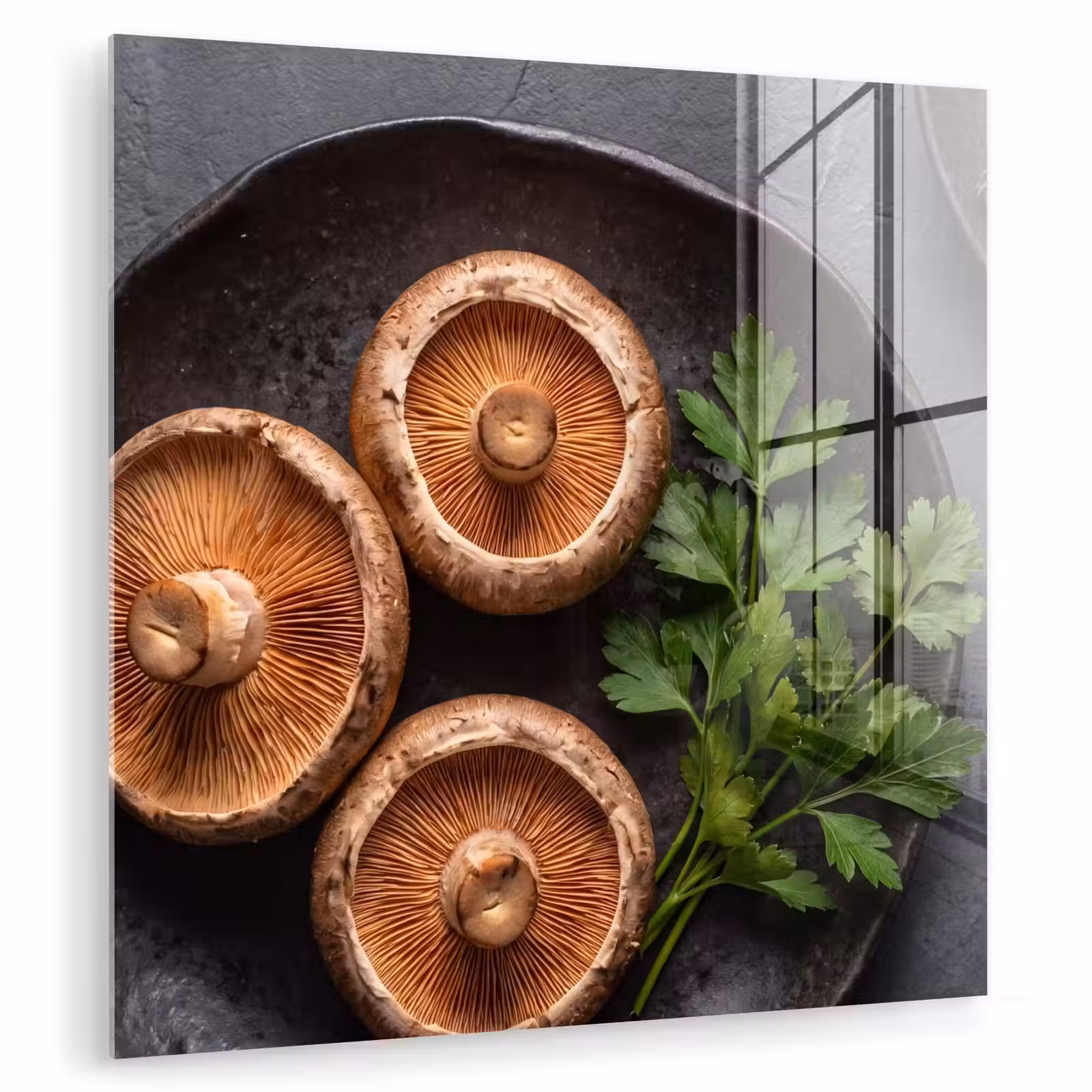 Glas schilderij - Paddestoelen - Kruiden - Eten — 1