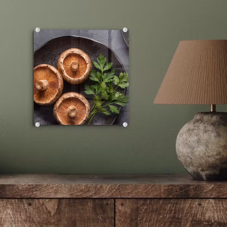 Glas schilderij - Paddestoelen - Kruiden - Eten — 4