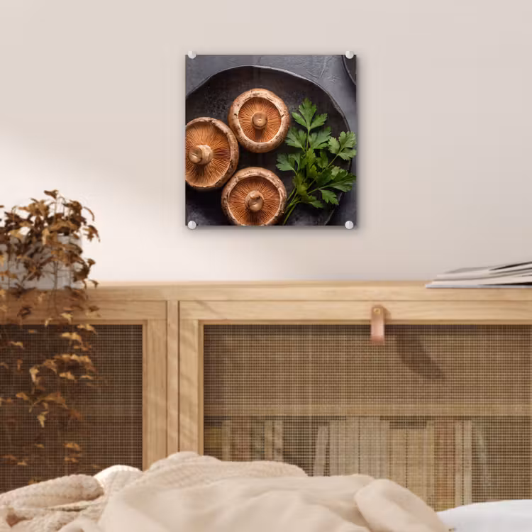 Glas schilderij - Paddestoelen - Kruiden - Eten — 5