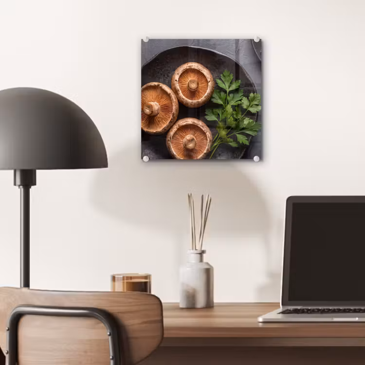 Glas schilderij - Paddestoelen - Kruiden - Eten — 7