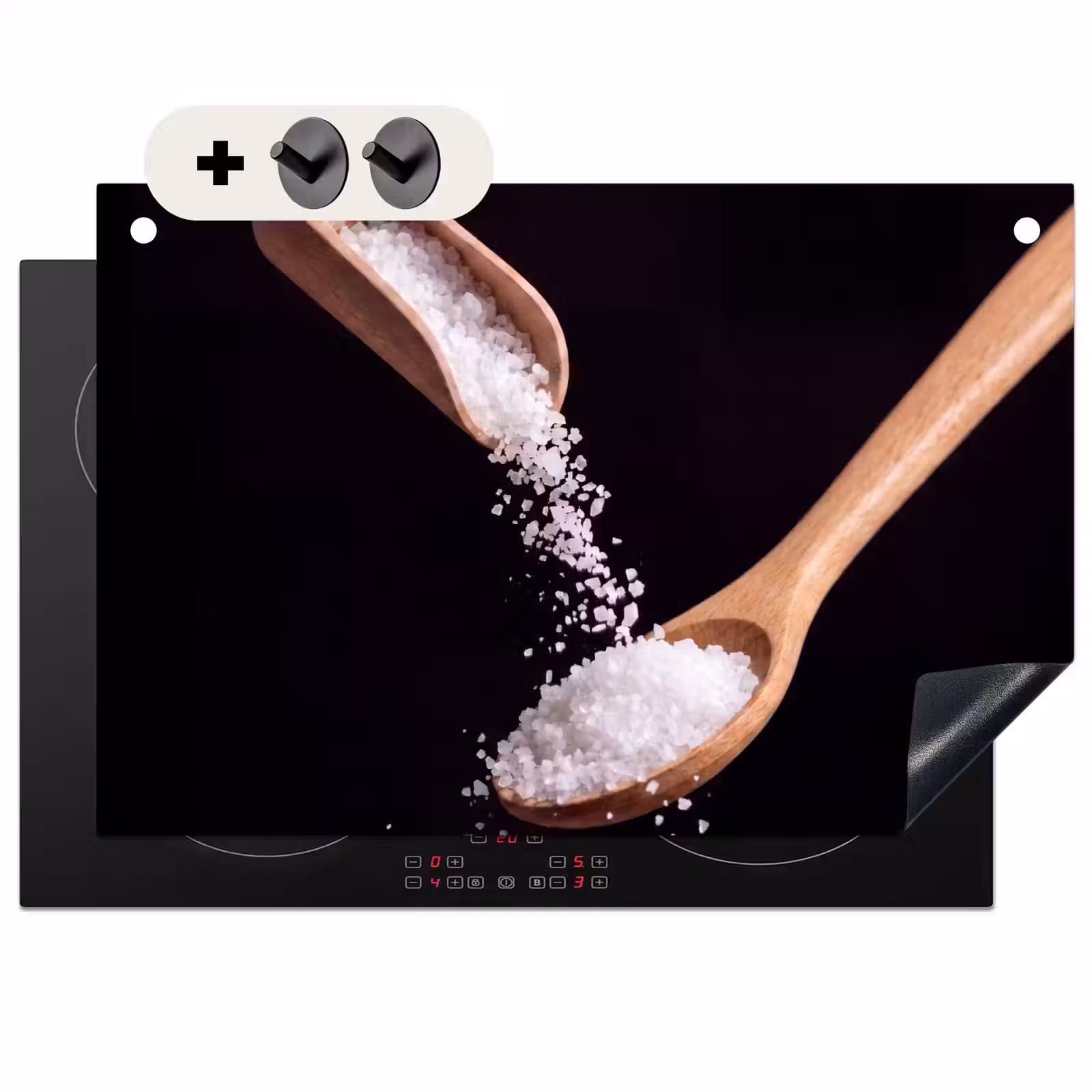 Inductie beschermer en spatscherm (2in1) - Eten - Zout - Hout — 1