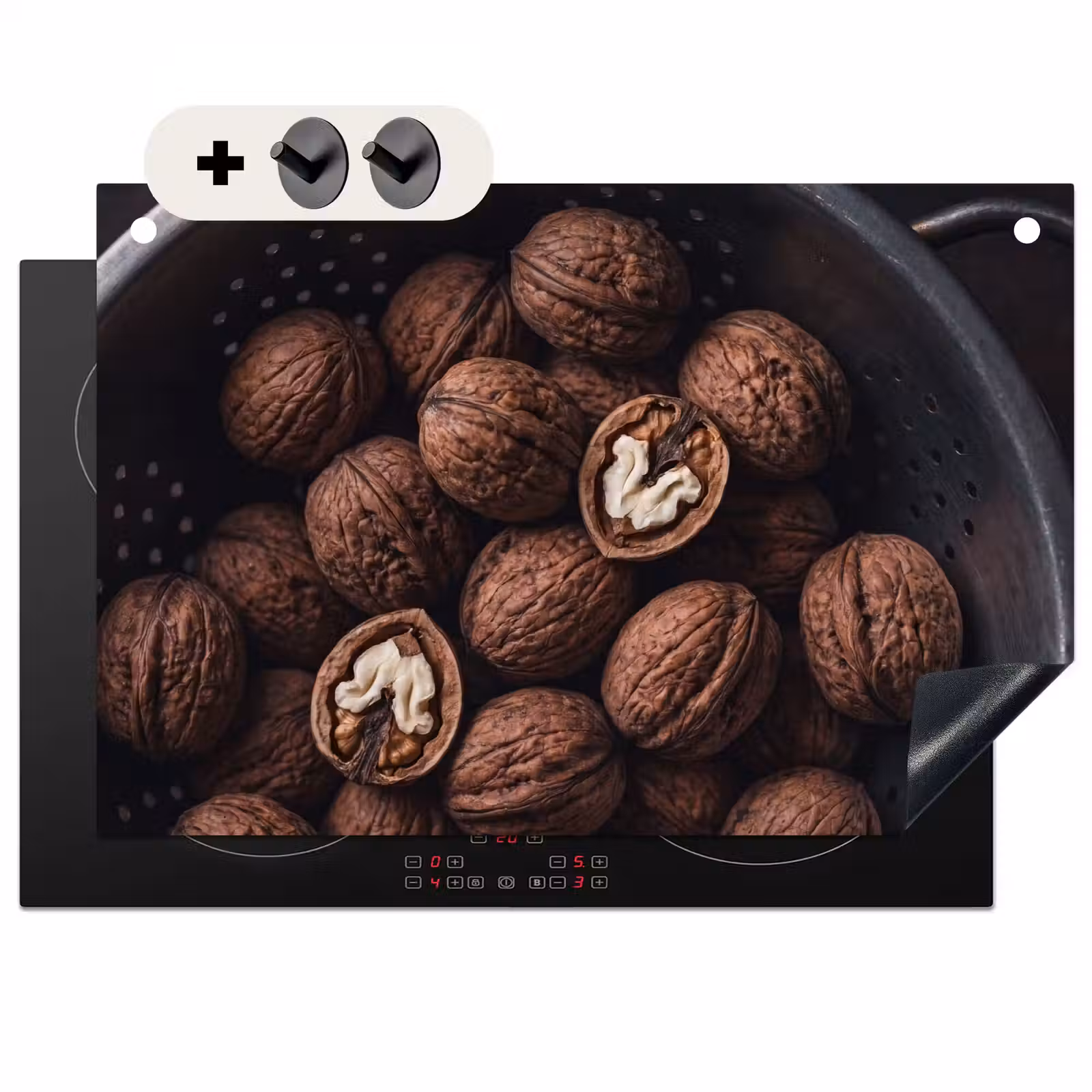 Inductie beschermer en spatscherm (2in1) - Walnoot - Eten - Donker — 1