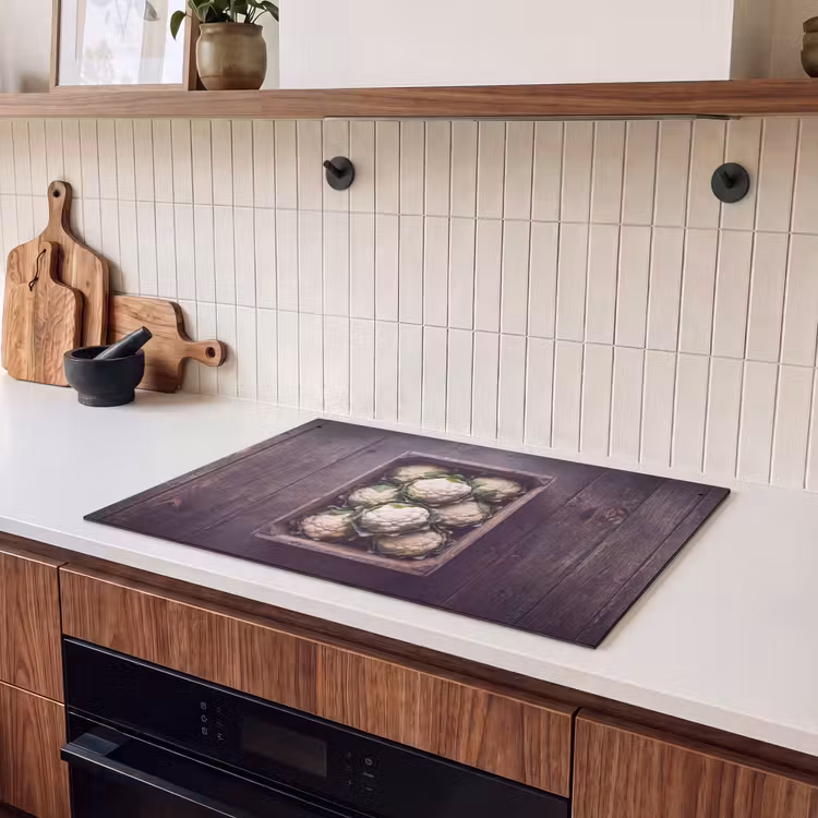 Inductie beschermer en spatscherm (2in1) - Bloemkool - Houten kist — 3