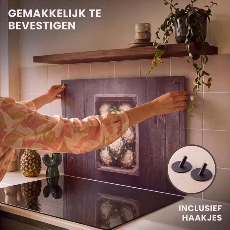 Inductie beschermer en spatscherm (2in1) - Bloemkool - Houten kist — 7