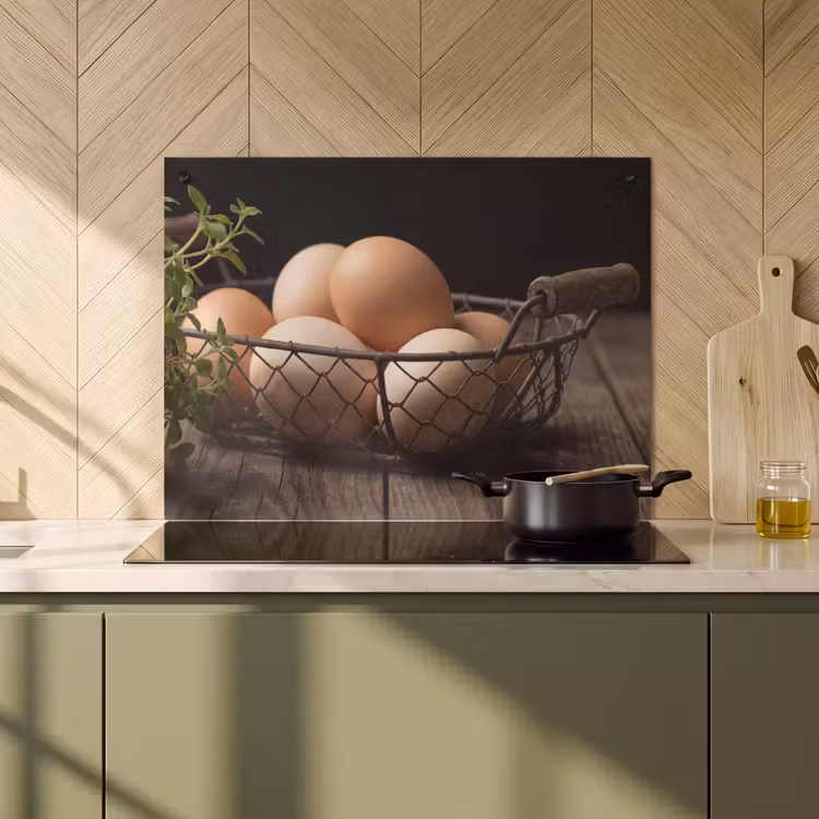 Inductie beschermer en spatscherm (2in1) - Eieren - Mand - Eten — 2