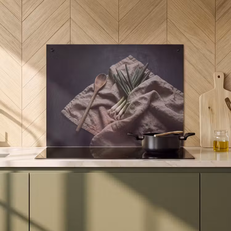 Inductie beschermer en spatscherm (2in1) - Eten - Lepel - Rustiek — 2