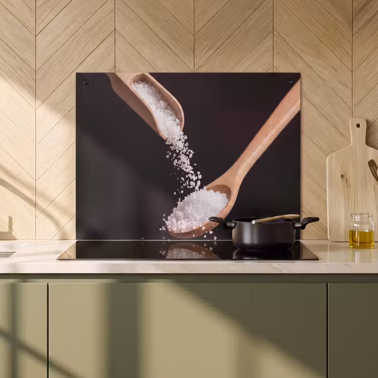 Inductie beschermer en spatscherm (2in1) - Eten - Zout - Hout — 2