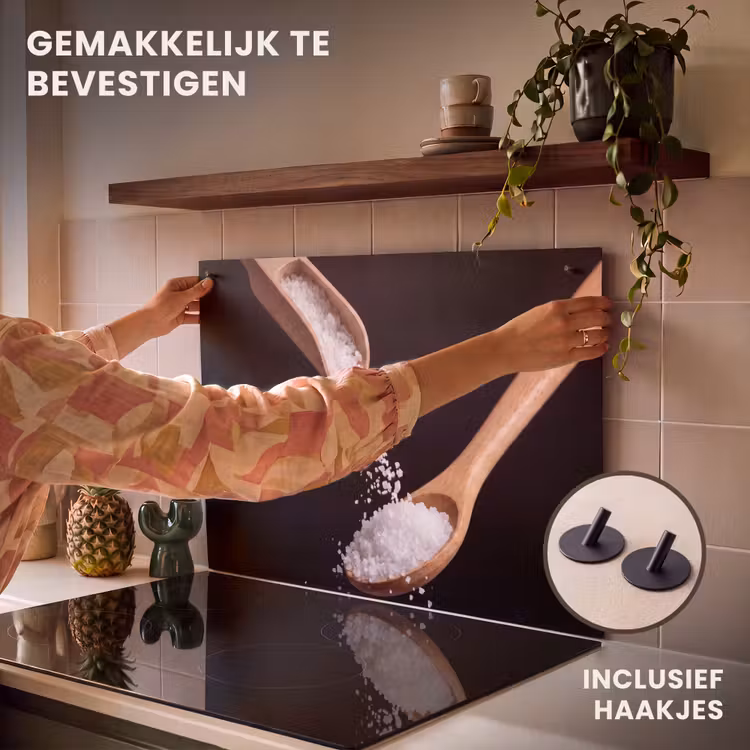 Inductie beschermer en spatscherm (2in1) - Eten - Zout - Hout — 7