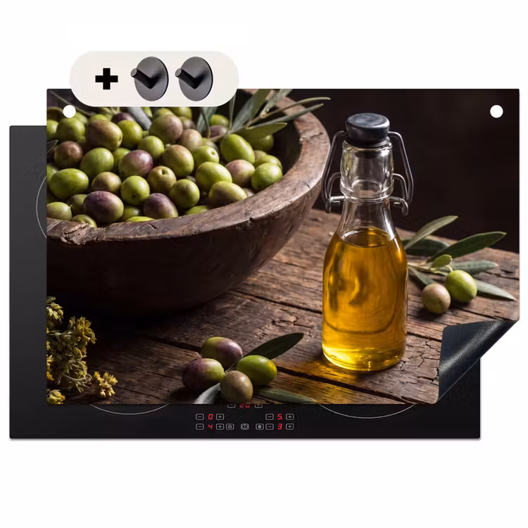 Inductie beschermer en spatscherm (2in1) - Olijven - Eten - Rustiek — 1