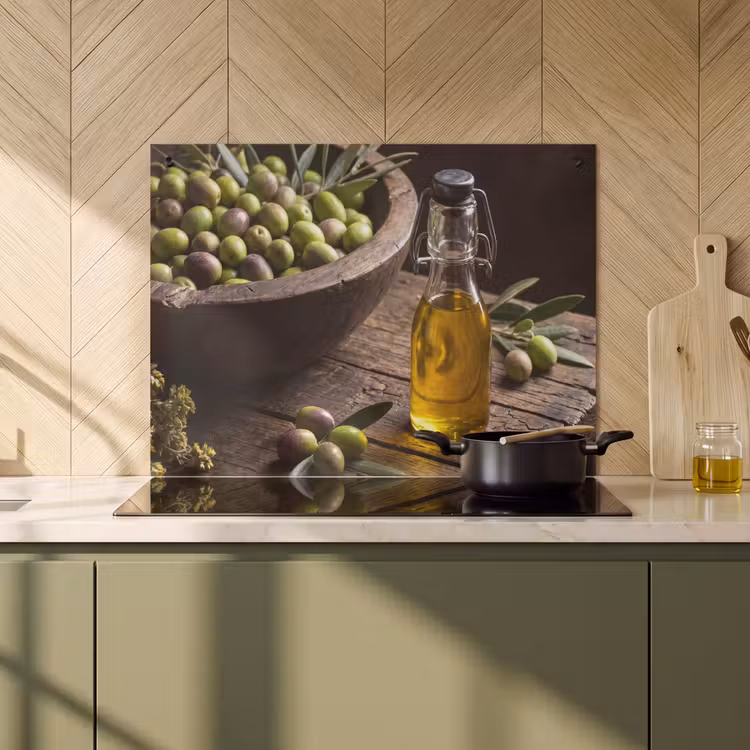 Inductie beschermer en spatscherm (2in1) - Olijven - Eten - Rustiek — 2