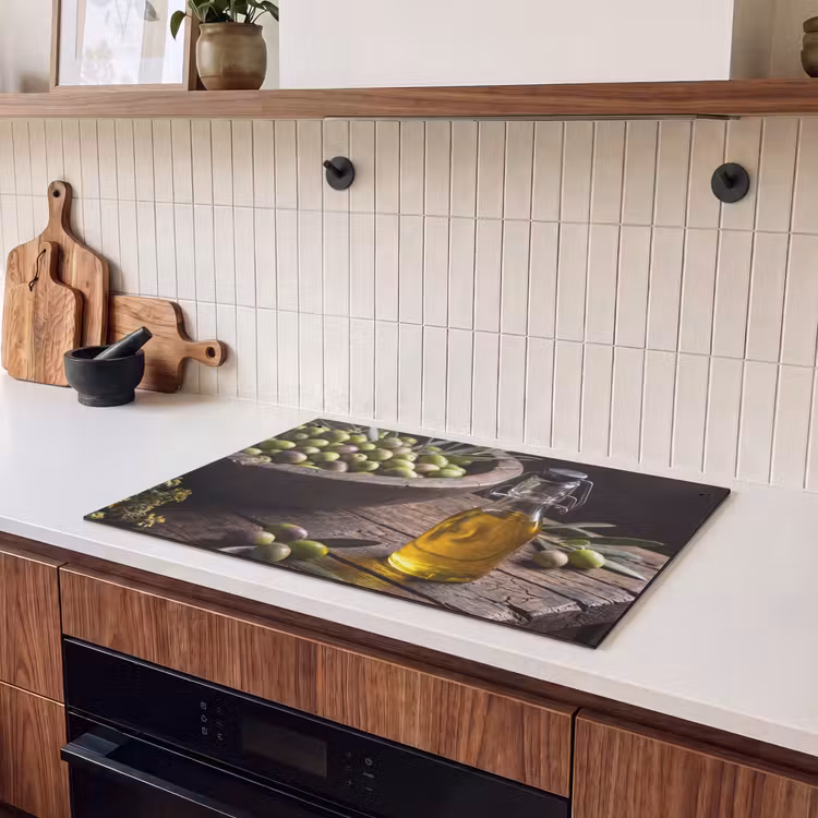 Inductie beschermer en spatscherm (2in1) - Olijven - Eten - Rustiek — 3