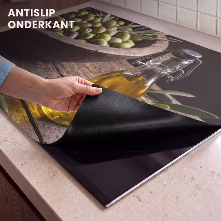 Inductie beschermer en spatscherm (2in1) - Olijven - Eten - Rustiek — 4
