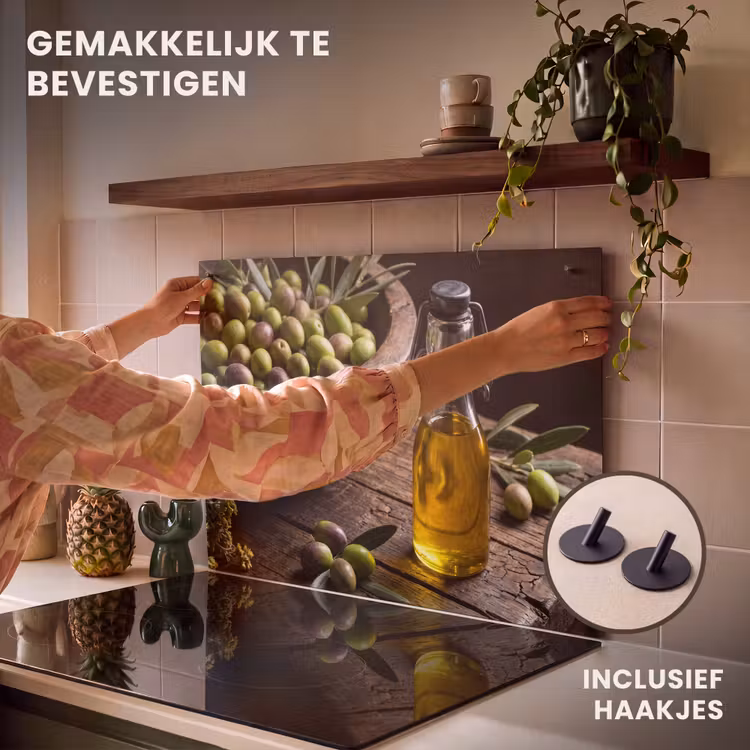 Inductie beschermer en spatscherm (2in1) - Olijven - Eten - Rustiek — 7