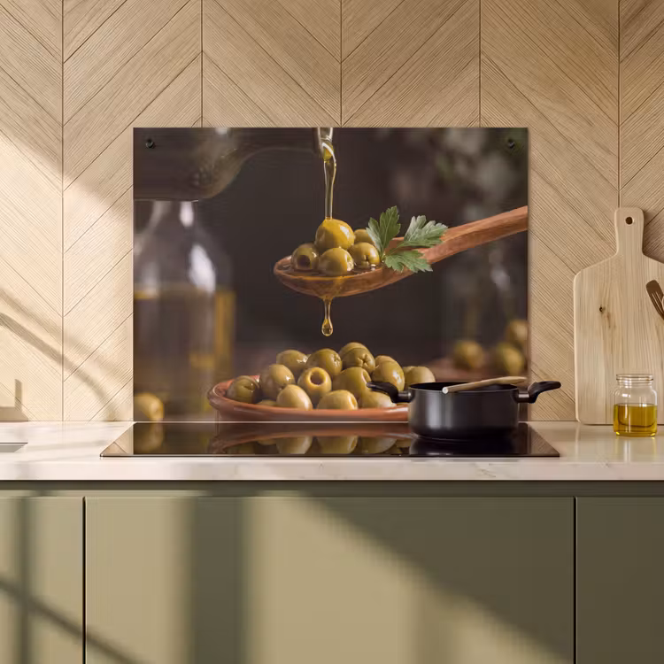 Inductie beschermer en spatscherm (2in1) - Olijven - Olijfolie - Eten — 2