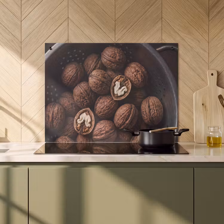 Inductie beschermer en spatscherm (2in1) - Walnoot - Eten - Donker — 2