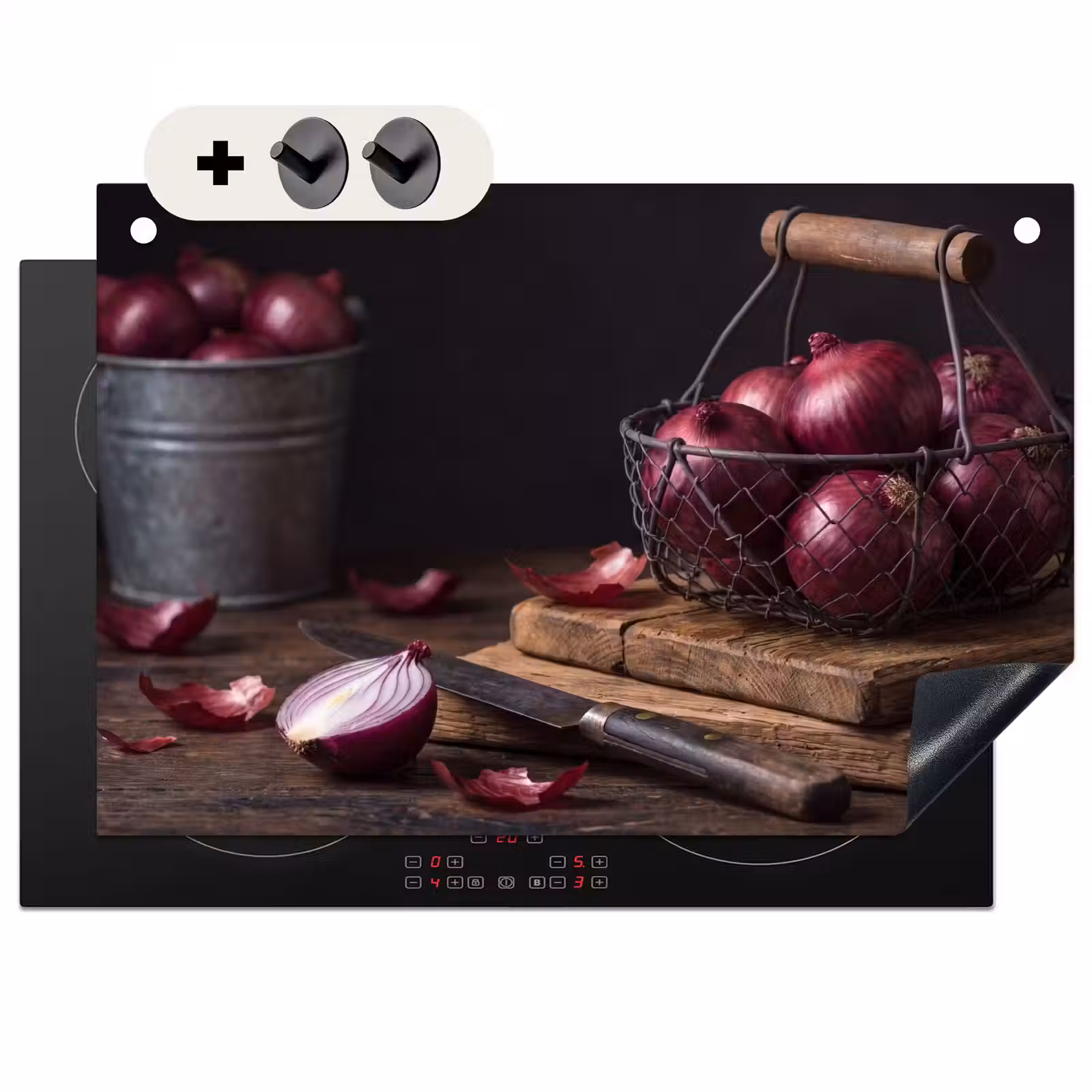 Inductie beschermer en spatscherm (2in1) - Ui - Eten - Rustiek — 1