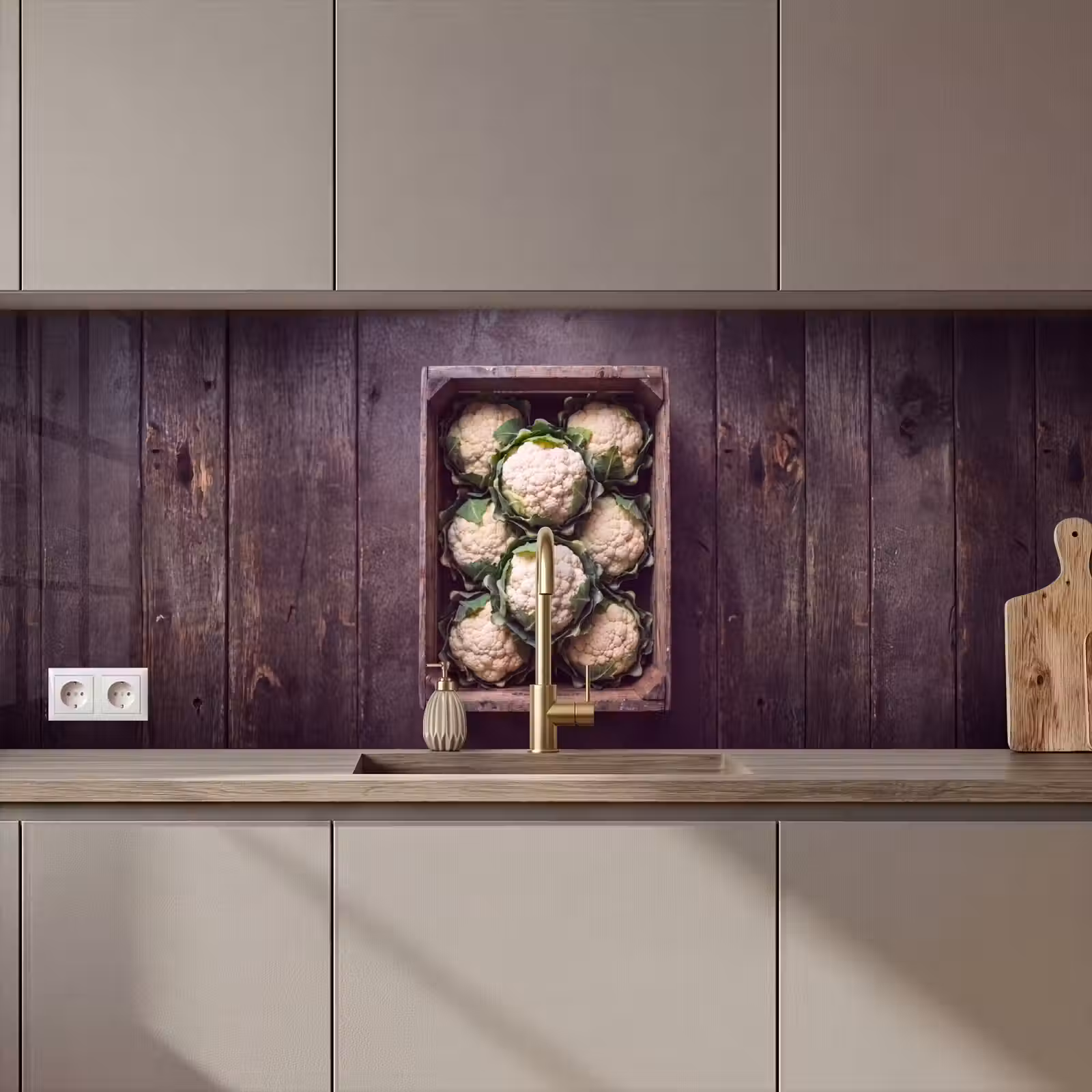 Keuken achterwand - Bloemkool - Houten kist — 1
