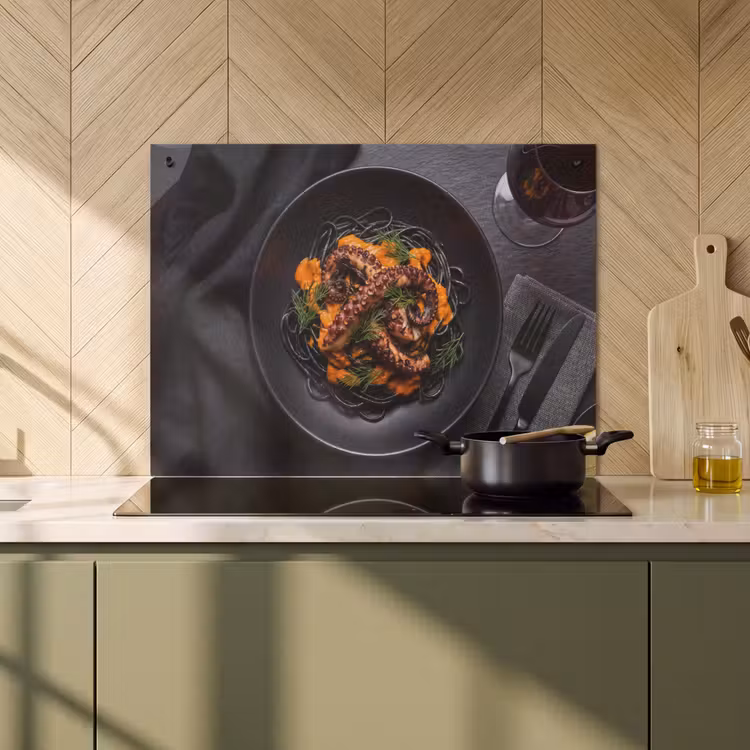 Inductie beschermer en spatscherm (2in1) - Eten - Octopus - Modern — 2