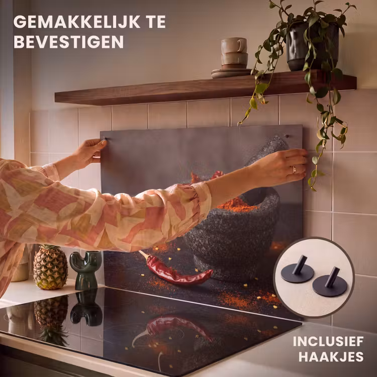 Inductie beschermer en spatscherm (2in1) - Specerijen - Vijzel - Rood — 7