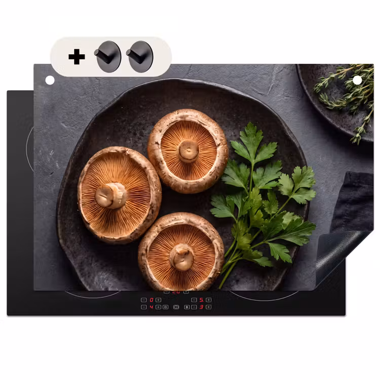 Inductie beschermer en spatscherm (2in1) - Paddestoelen - Kruiden - Eten — 1